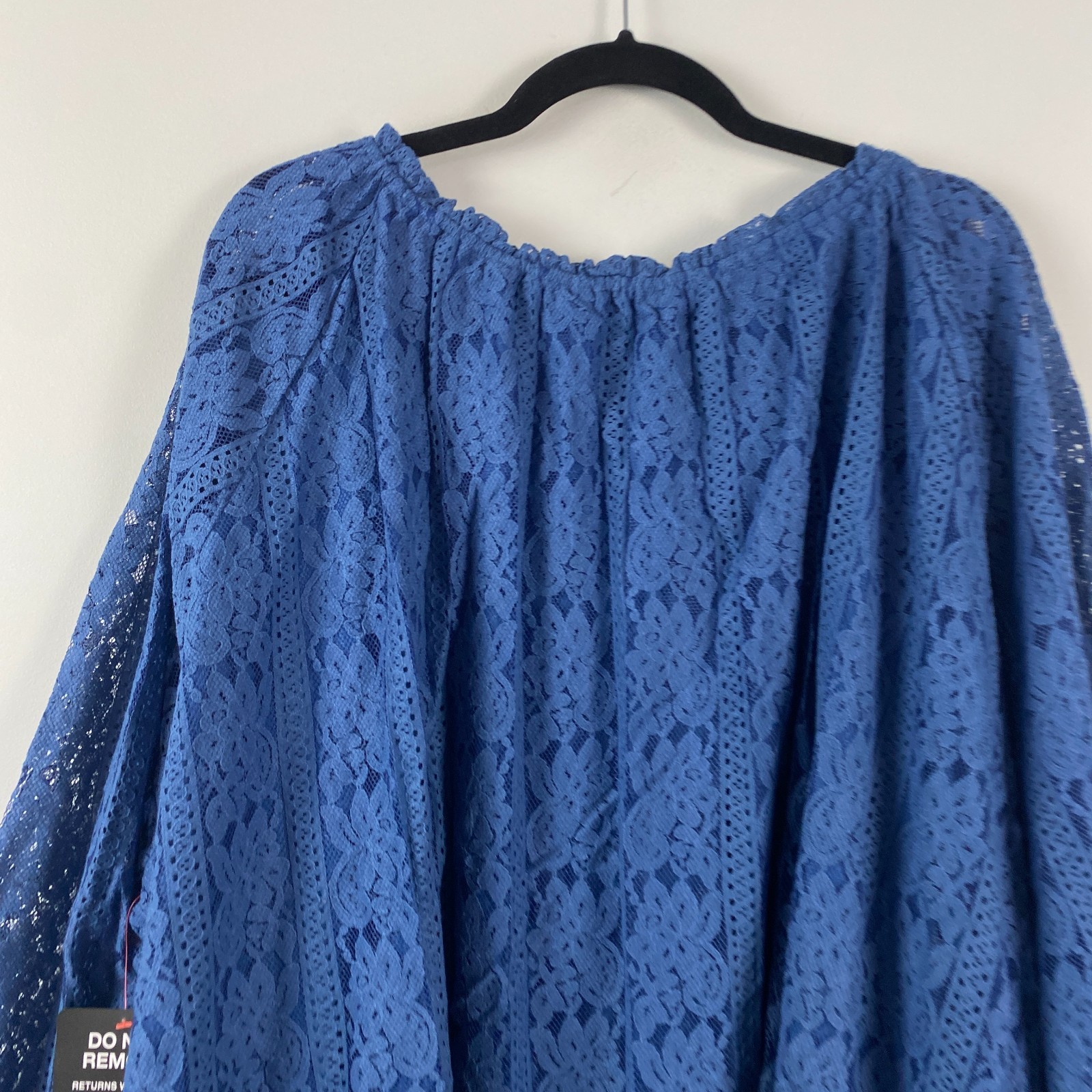 Catherines Stretch Lace Peasant Blouse Size 5X Blue 3/4 Sleeves Lined