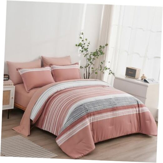 7 Piece Bed in a Bag Stripe Comforter Set Full Full(7 Piece Set) Blush Pink