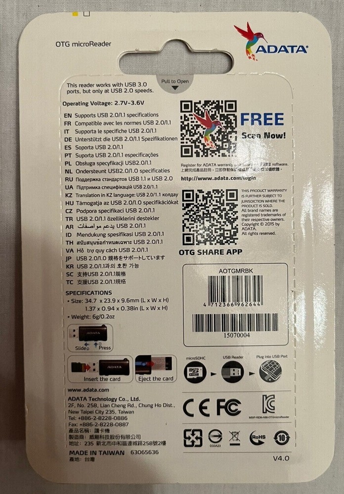 ADATA OTG micro Reader - Micro Card Reader with USB A & Micro USB Connectors