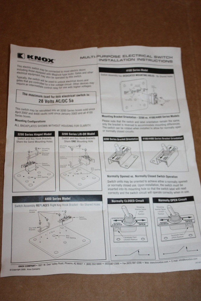 MULTI-PURPOSE ELECTRICAL SWITCH FOR KNOXBOX 3200, 4100, 4400 & key hanger