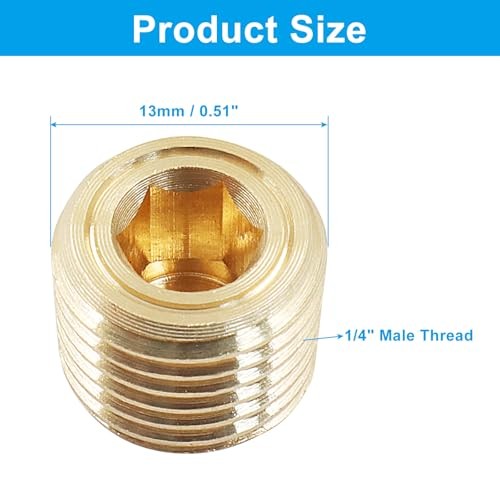Brass Hex Socket Head Pipe Plugs Pack Male Thread Countersunk Pipe 1/4" NPT 5