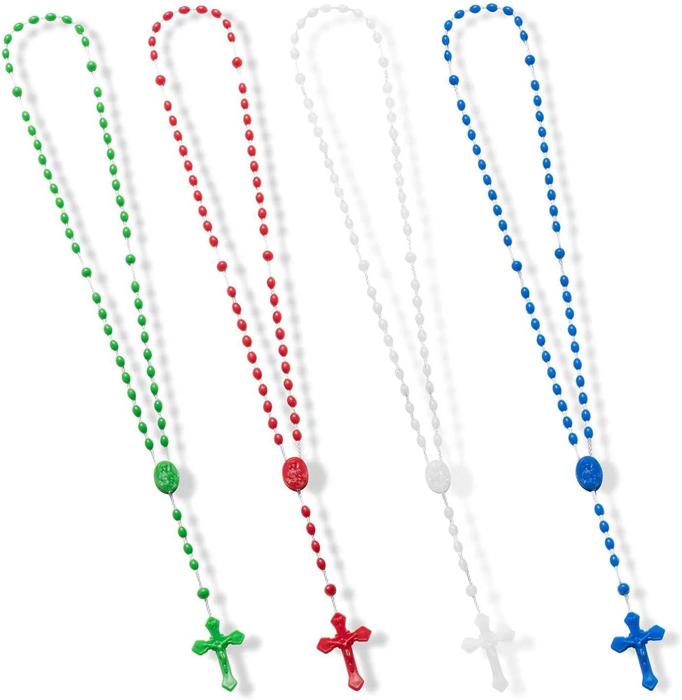 ZYFLSQ Bulk Plastic Rosary Beads Catholic 12 Pack, 17 Inch Assorted Rosary 4 Col