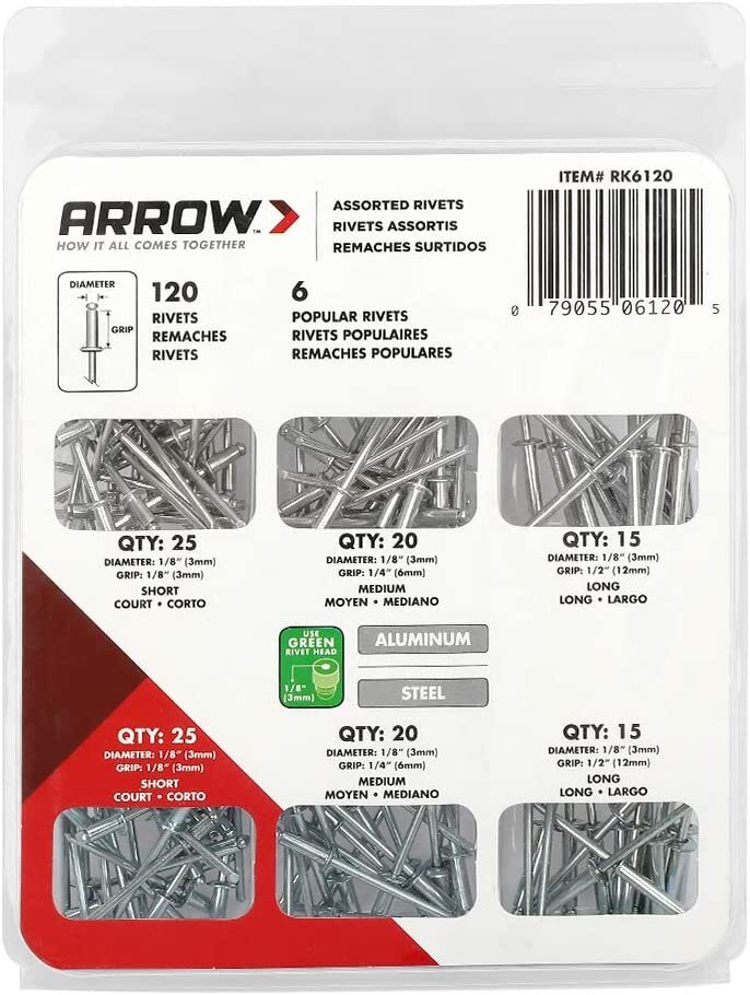 Arrow Heavy Duty Riveter Kit, Professional Pop Rivet Gun w/Assorted 120 Rivets