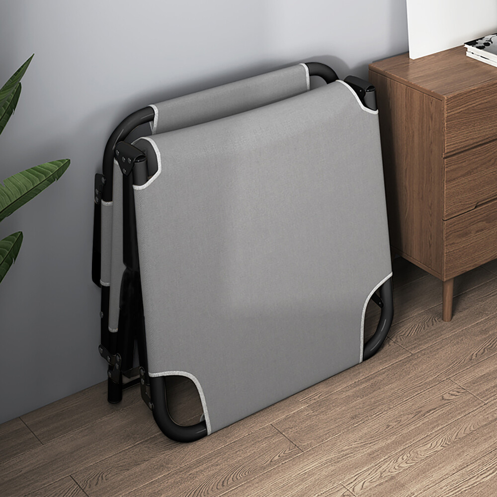 Slsy Folding Camping Cot 4-Position Outdoor Chaise Lounge Gray Pad Side Pockage