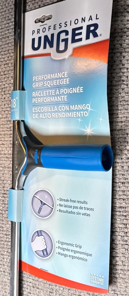 Unger Professional Performance Grip Squeegee 18" Cleans Large Windows NEW 960140