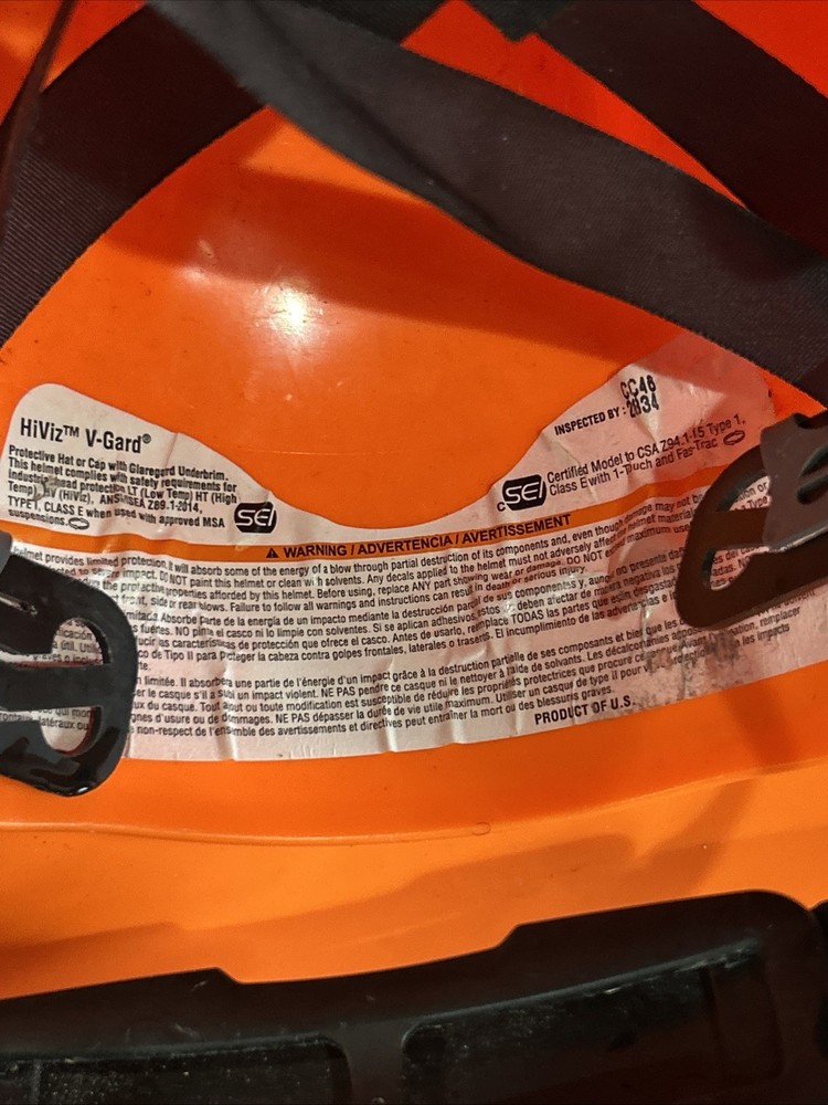 MSA Orange Class E hard hat adjustable Medium V-Guard skullgard ￼