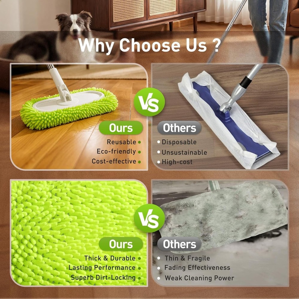 6 Pack Microfiber Mop Refills - Washable & Compatible with Standard Mops