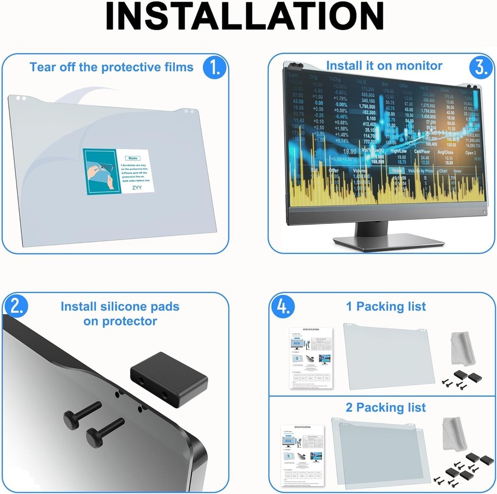 UV Blocking Computer Screen Protector for 28 Inch Monitors, Eye Strain Relief