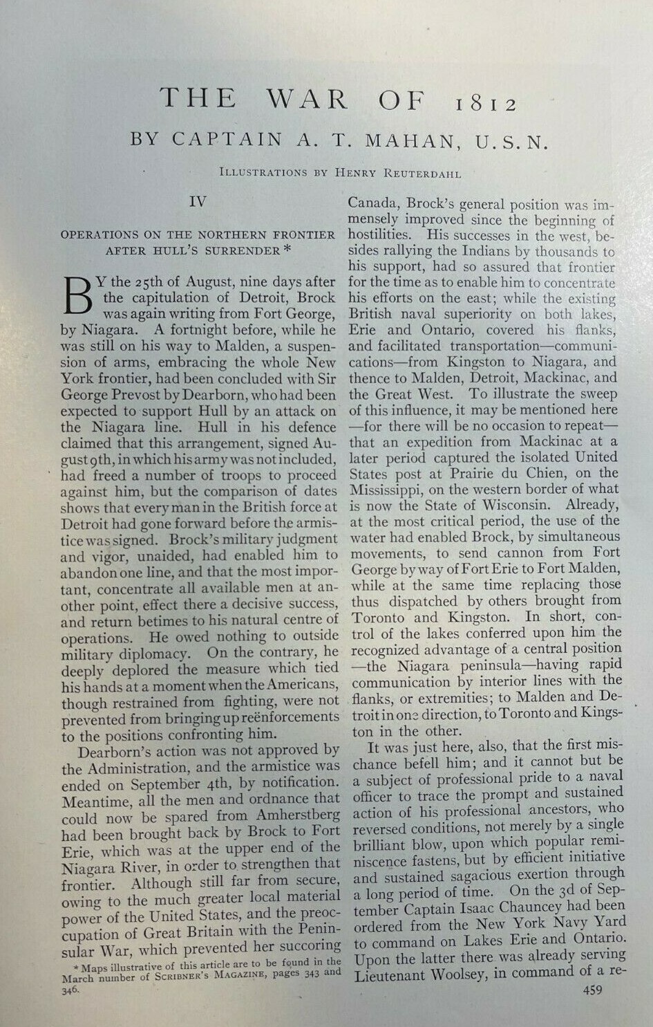 1904 War of 1812 Northern Frontier Captain Alfred T. Mahan illustrated
