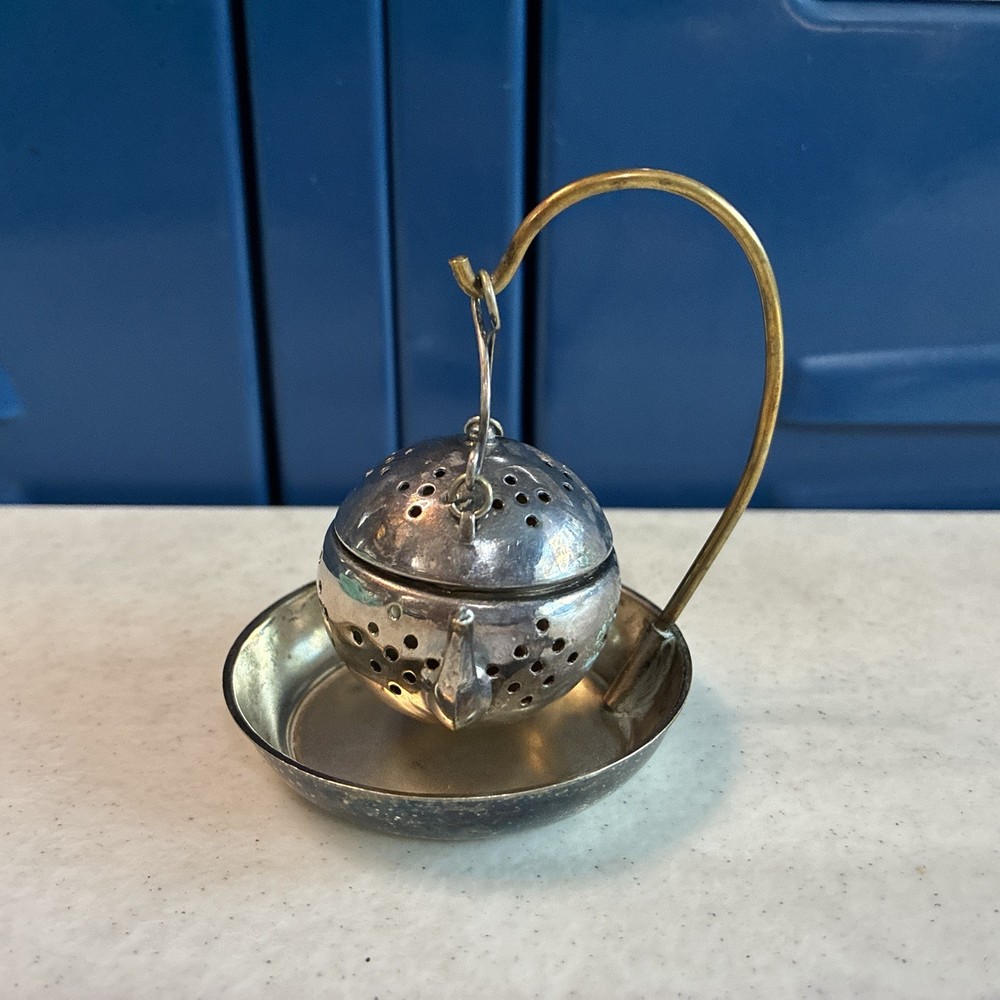 Vintage Silver Plated Tea Ball Teapot Infuser Strainer SET