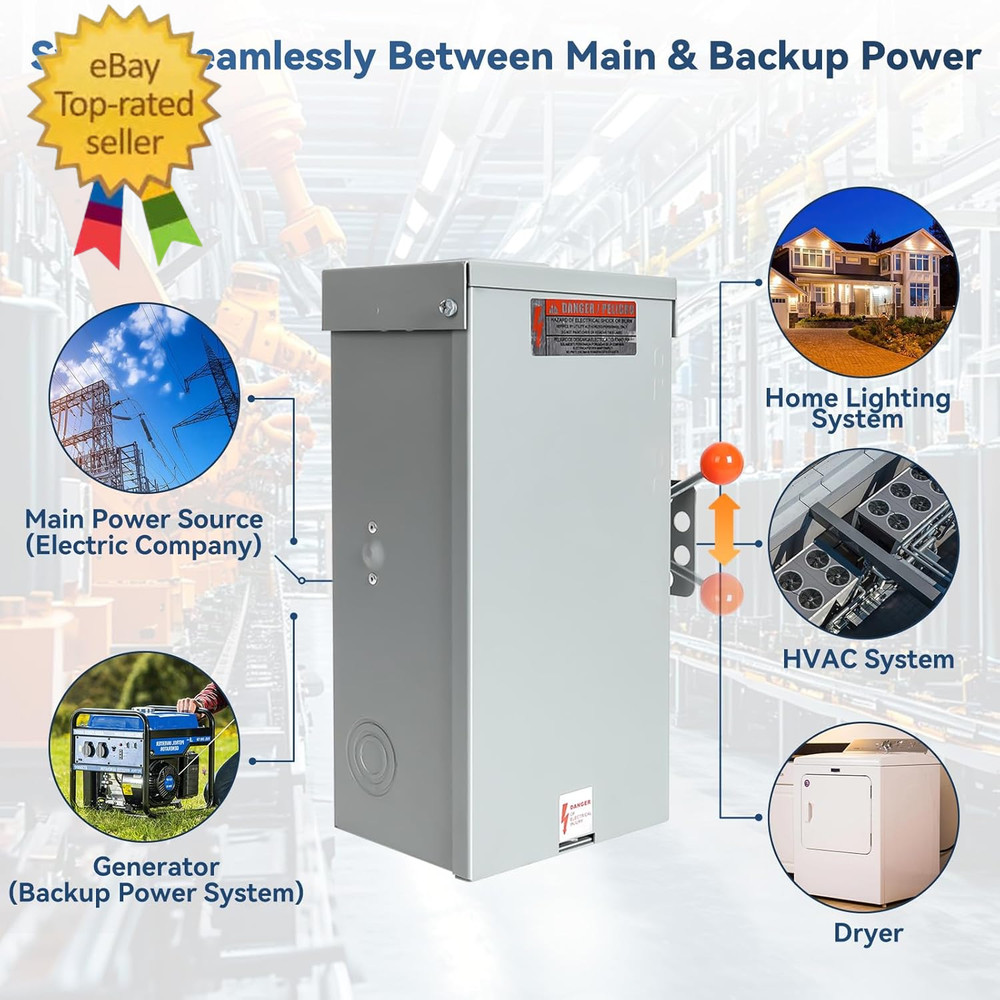 100A Generator Transfer Switch, 24000W Heavy Duty Double Throw Safety Switch