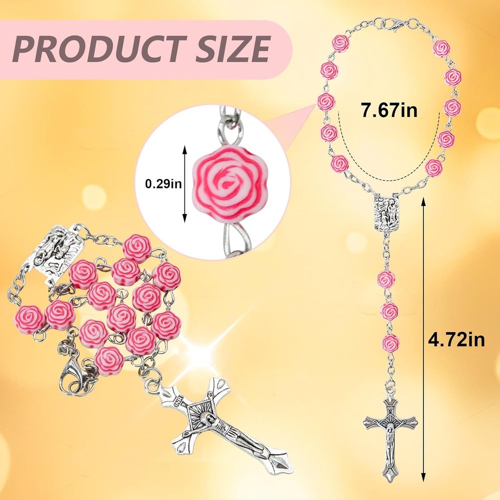 Car Rosary for Rearview Mirror, 2PCS Personalized Rear View Cross Blessing Beads