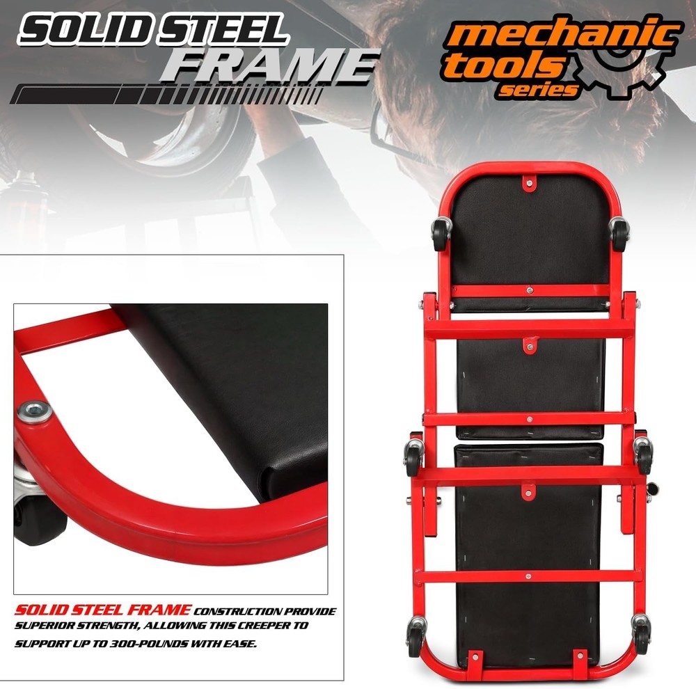 Durable Folding Car Creeper with Thick Padded Cushions - 330LBS Support