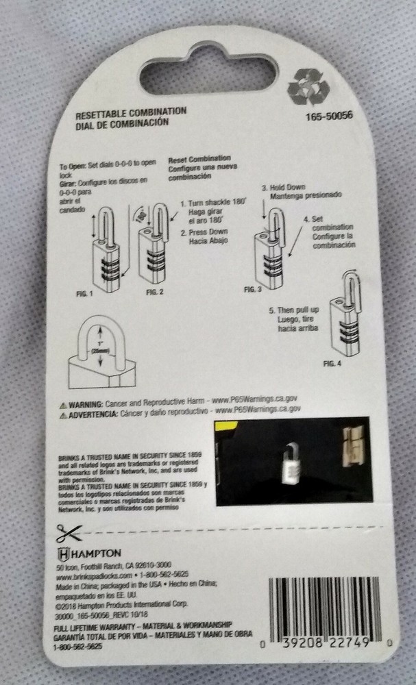 🆕 BRINKS 3-Dial 26mm Resettable Combination Keyless Security PADLOCK 🆓 Ship