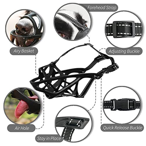 Dog Muzzle, Soft Basket Muzzle for Medium Large S(Snout 6.75-8.25") Black