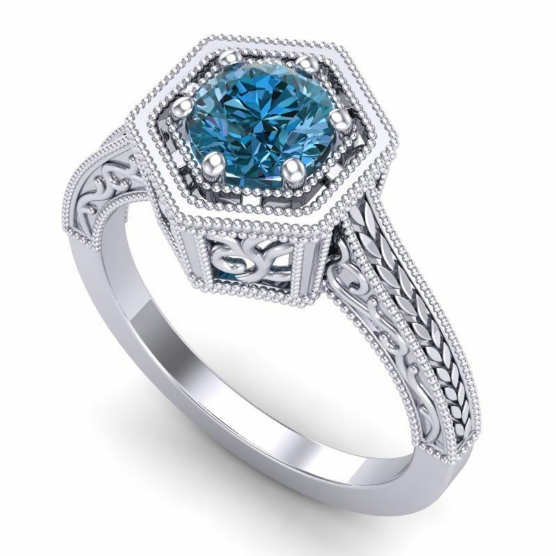 Art Deco Crown Filigree Scrolls Solitaire