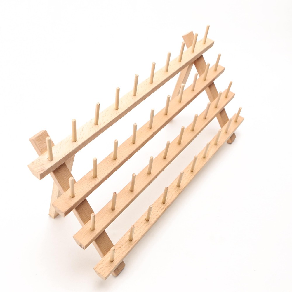 40 Mini Spools Solid Beechwood Free-Standing Thread Rack Small Sewing and Emb...
