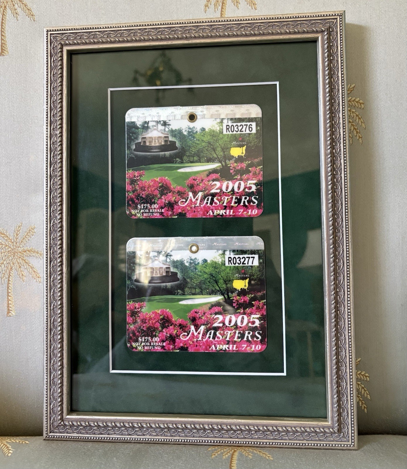 2005 Masters Badges Framed Pair Tiger Woods Win #4