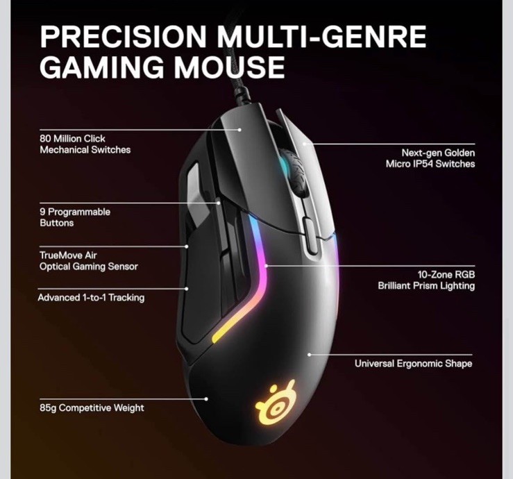 SteelSeries Rival 5 Optical Gaming Mouse - Matte Black