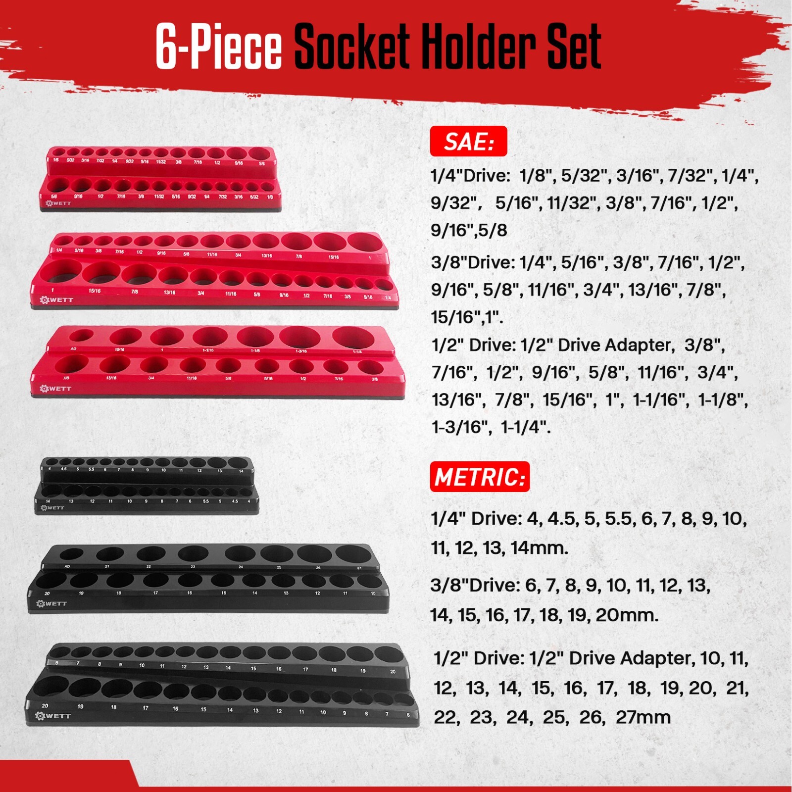 6-Piece Socket Holder Set, Magnetic Socket Organizer Set