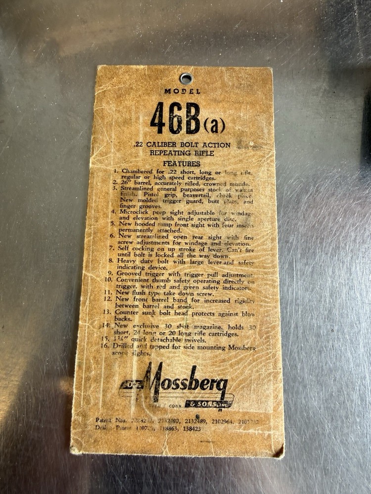 Original Mossberg 46B Instruction Papers
