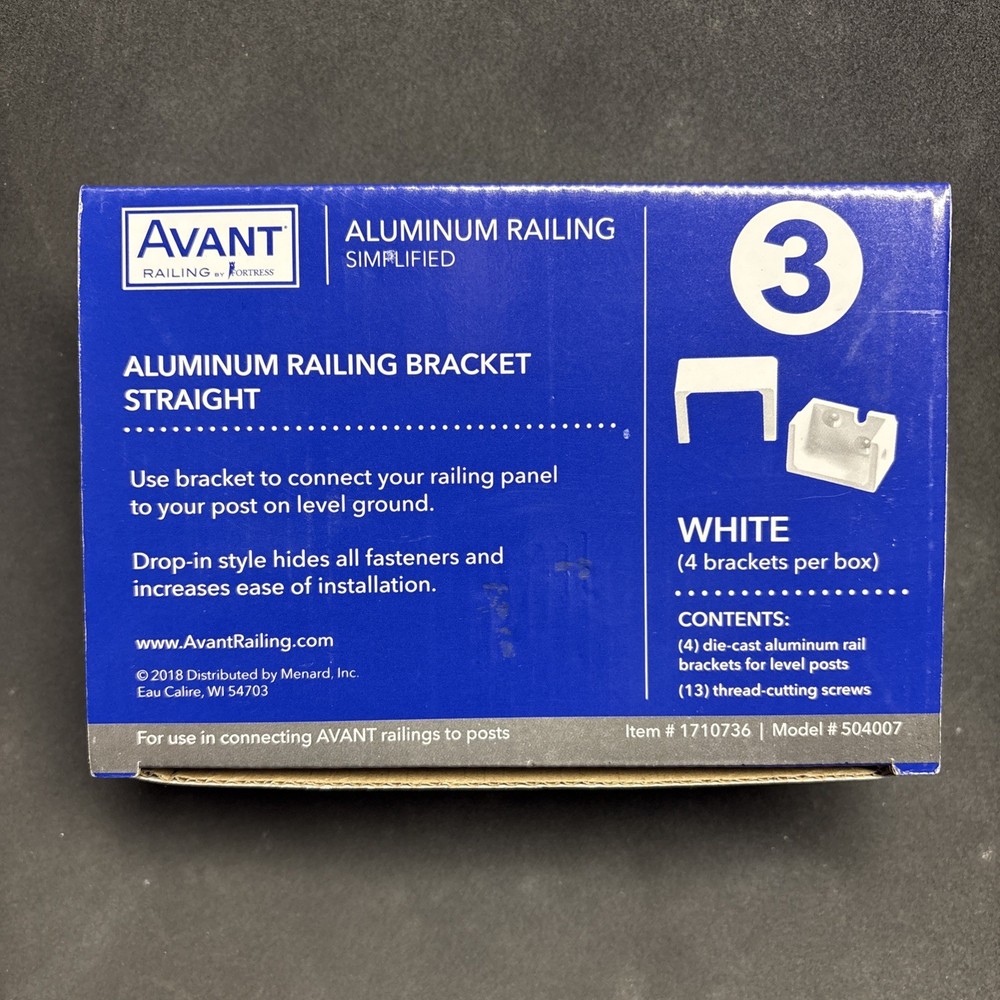 AVANT® White Aluminum Straight Rail Bracket