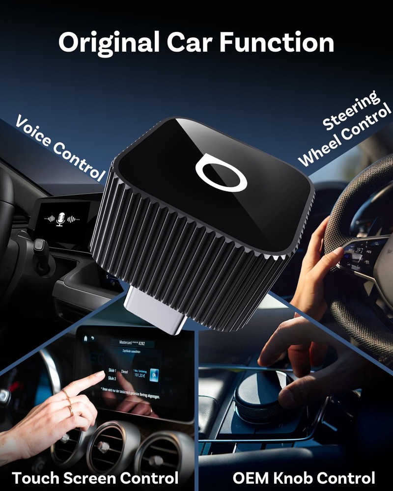 Ottocast Mini Cube 3.0 USB C Wireless CarPlay Adapter, Android Auto Black