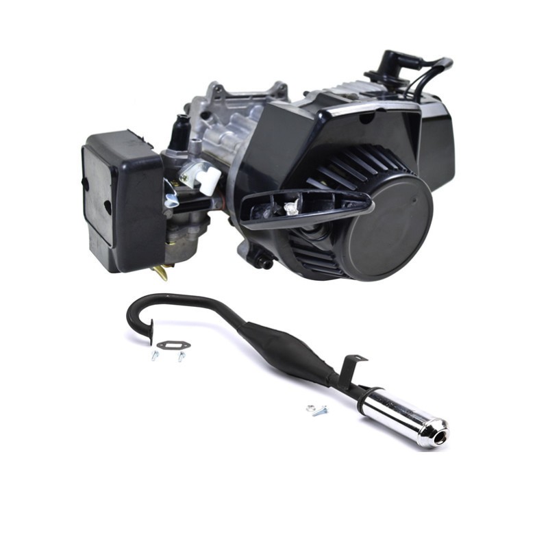 49cc 2 Stroke Pull Start Engine Motor + Exhaust Pipe For Quad Scooter ATV Buggy