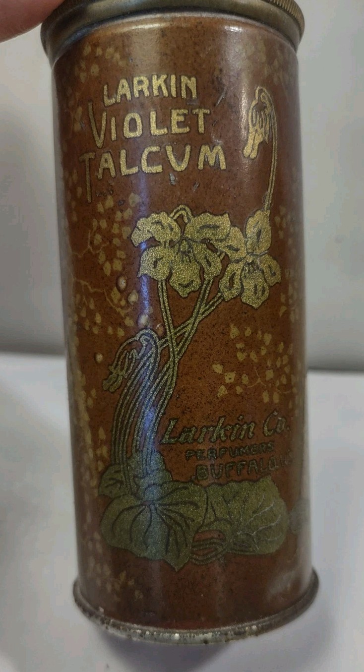 Antique Larkin Violet Talcum Powder Vanity Advertising Tin Buffalo NY