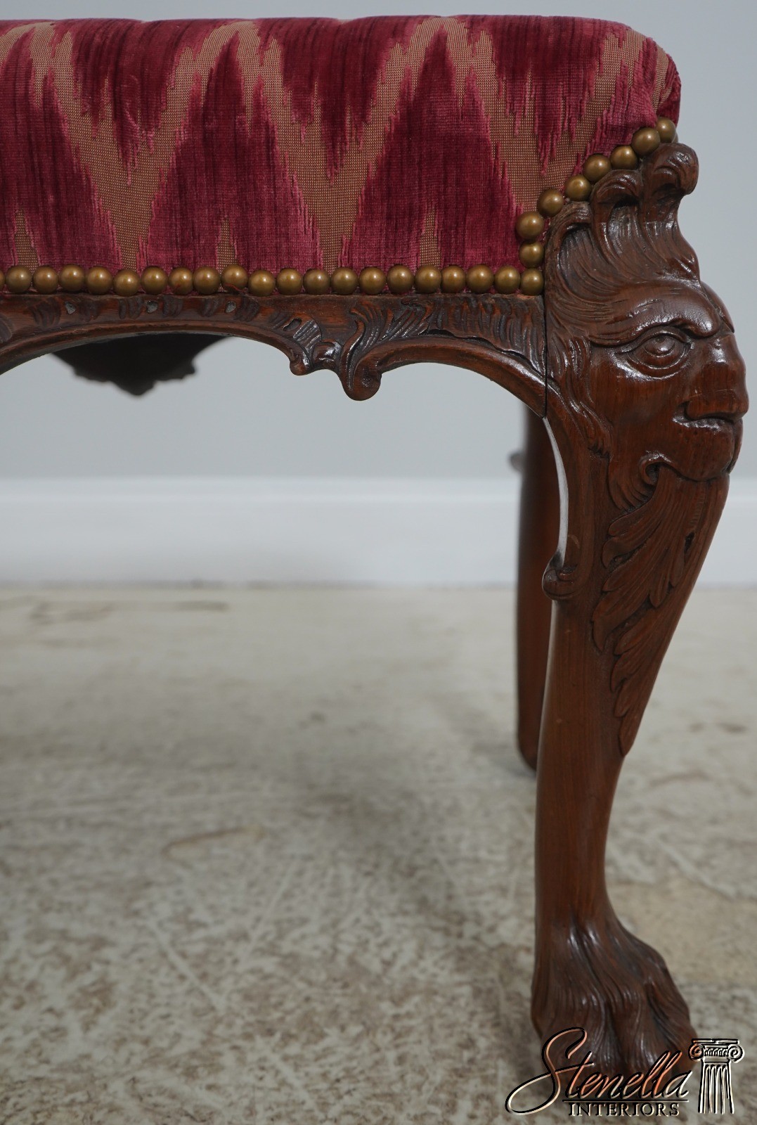 71067: Antique English Carved Paw Foot Chippendale Mahogany Ottoman