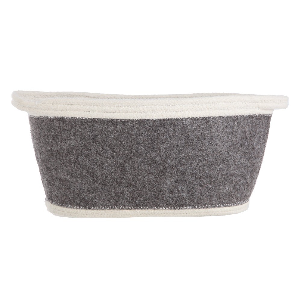 Gray & White Oval Stitchery Tote, Decorative Basket