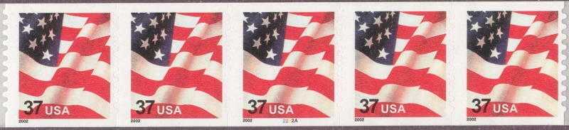 US, #3632 Flag PNC5, 2002, 37c MNH