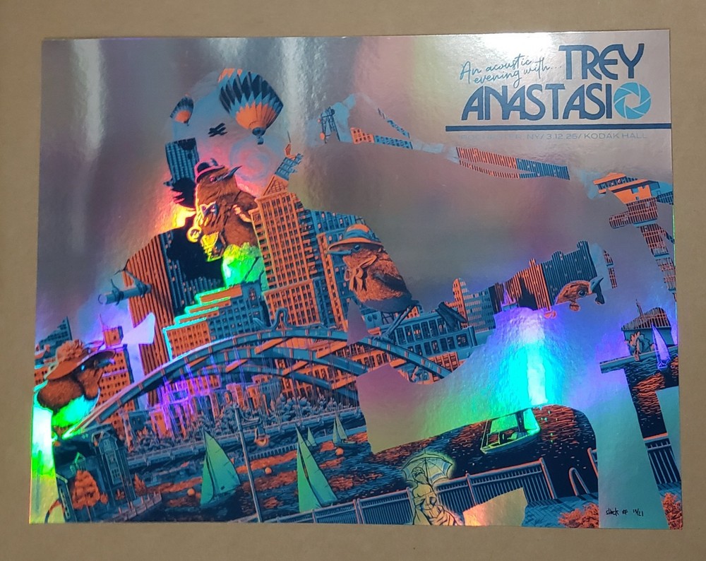 Trey Anastasio Rochester Poster Darin Shock AP 2025 Sgnd Rainbow Foil #/21 Phish