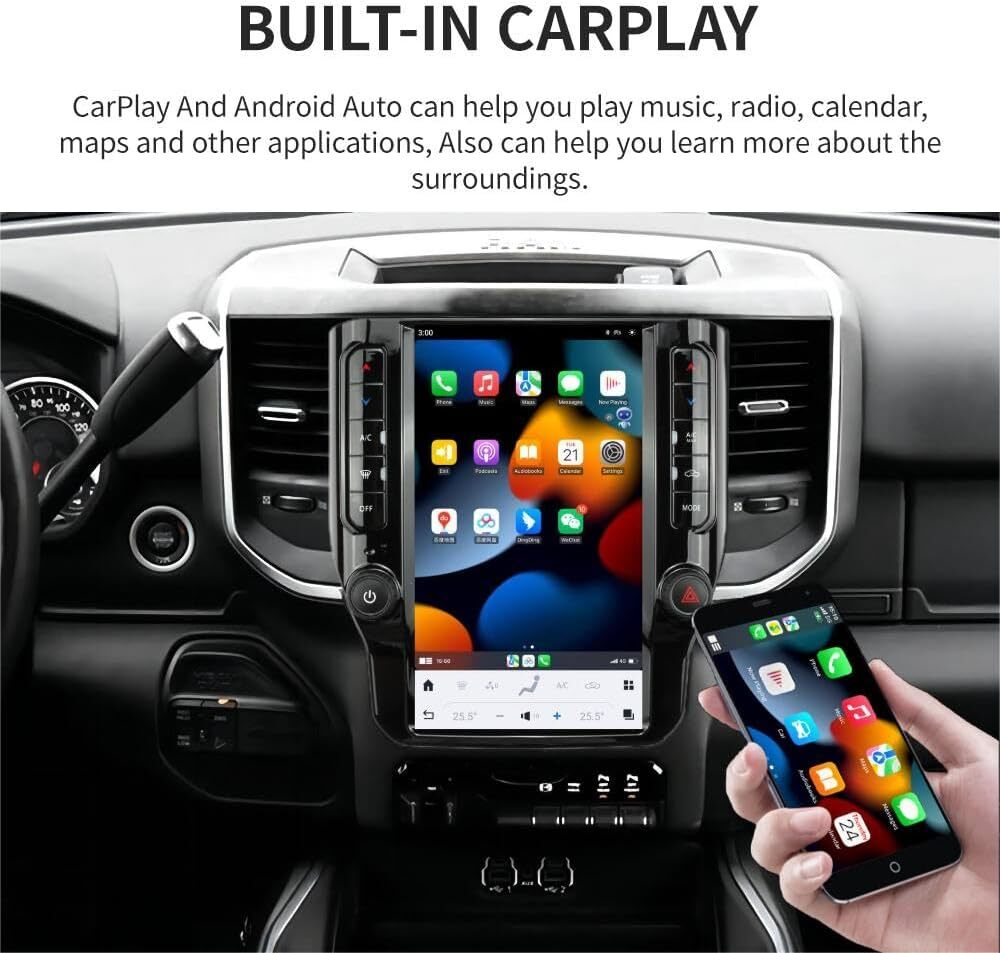 12.1" Car Navigation Radio for Dodge RAM 1500 2500 3500 2019-2022 GPS Player