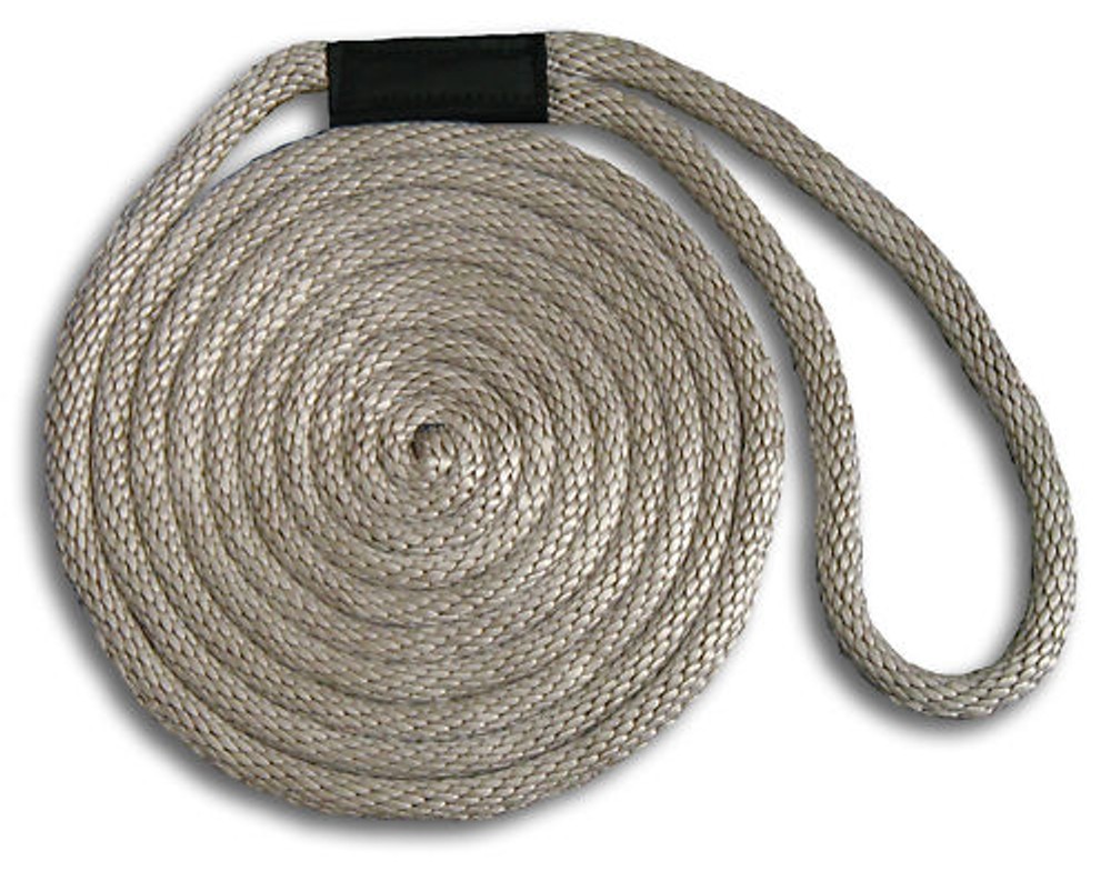 3/8" x 15' Solid Braid Dock Lines - Silver - Made in USA