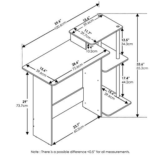 Efficient Home Laptop Notebook Computer Desk Black/Grey Square Side Shelves