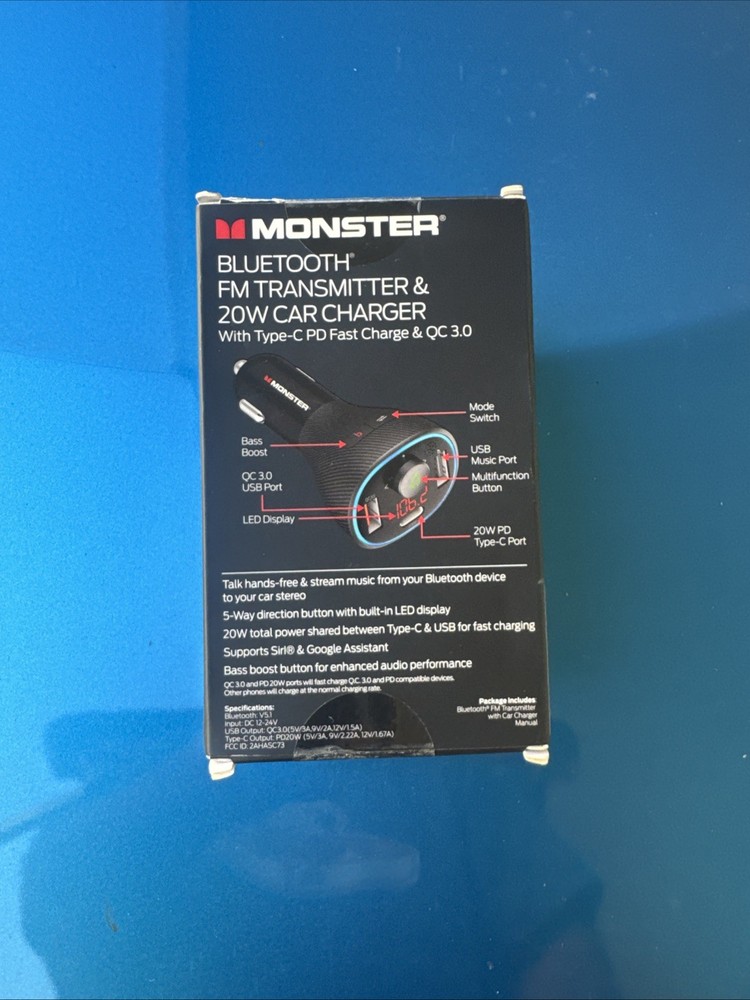 Monster Bluetooth Fm Transmitter & 20W Car Charger