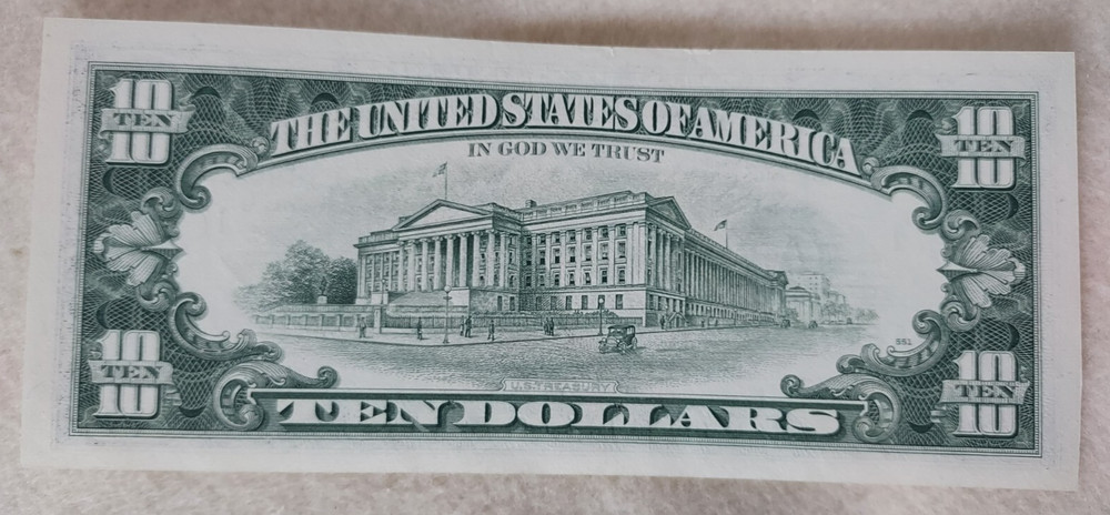 1985 $10 Ten Dollar Federal Reserve Note Offset Back Front Printing Error