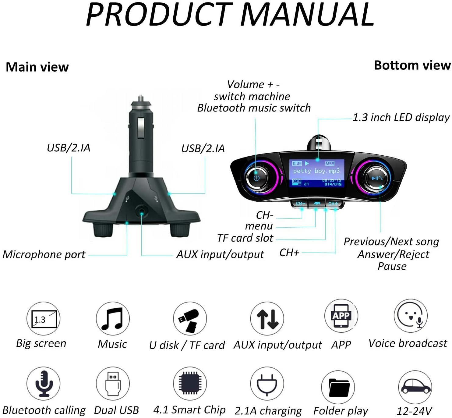 Bluetooth Car FM Transmitter MP3 Player Hands free USB Charger Radio Adapter Kit
