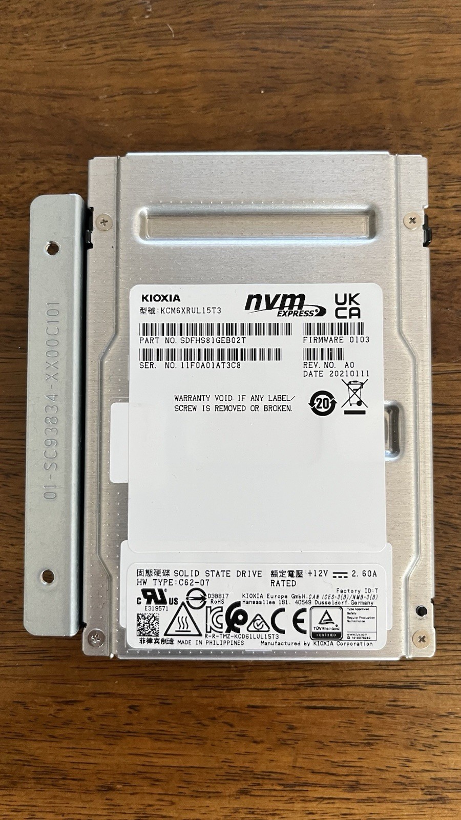 KIOXIA KCM6XRUL15T3 15.36TB NVME GEN4 U.2 2.5IN SSD