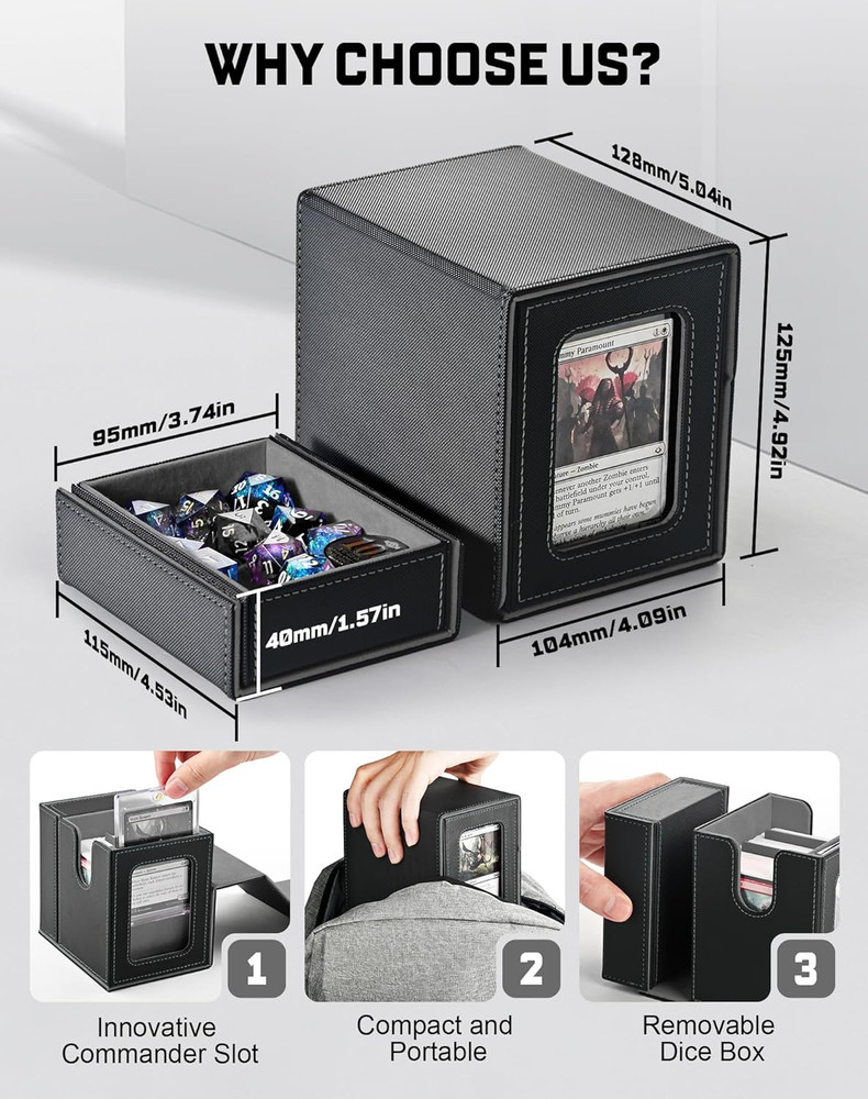 MTG Commander Deck Box with Display Window, Card Deck Box Holds 100 Double-Sleev