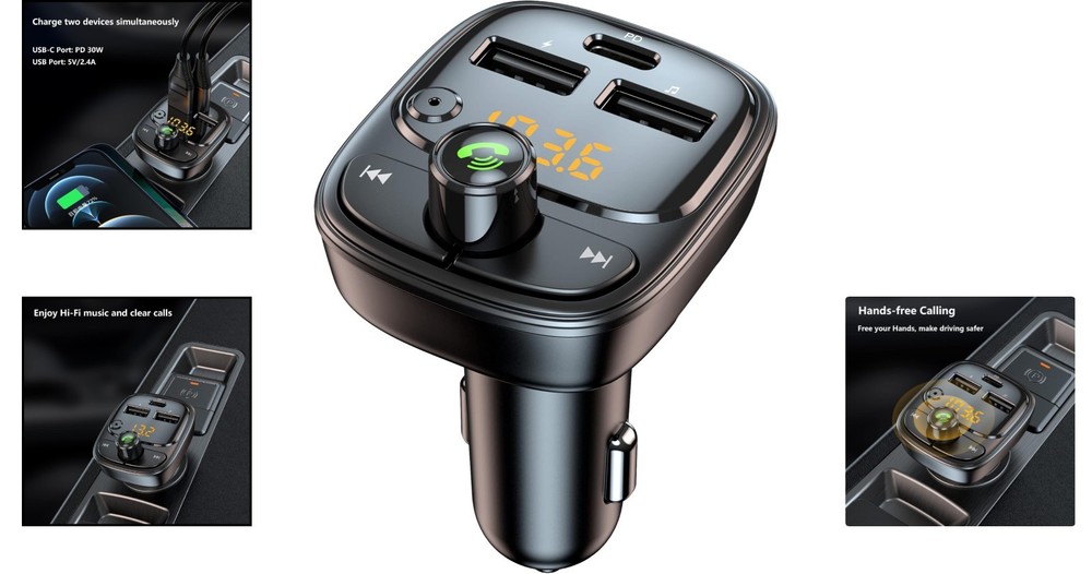 42W Bluetooth FM Transmitter with Noise Cancelling & Fast Charging for iPhone