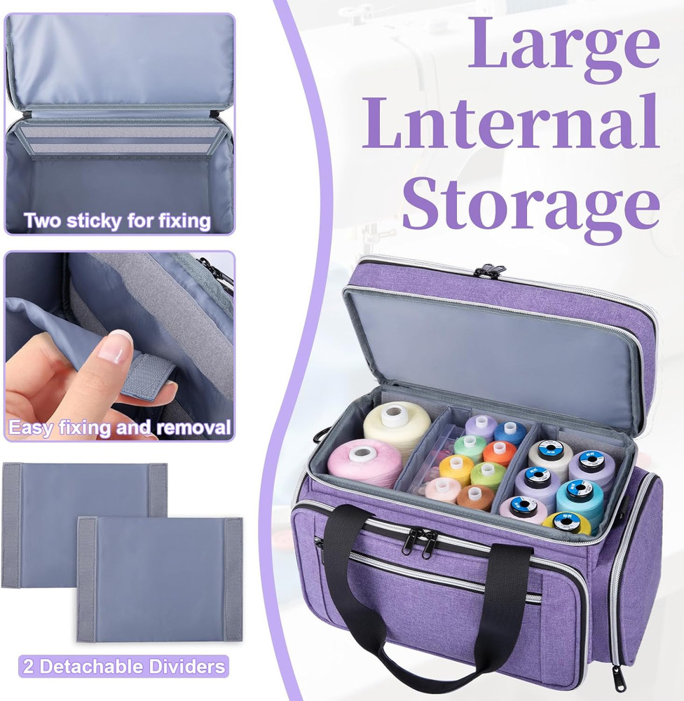 Purple Sewing Machine Case & Double Layer Organizer with Strap & Handle