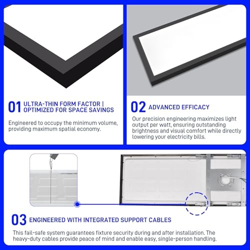 1x4 FT LED Flat Panel Selectable CCT Flush Mount 1x4 FT 2-Pack Black