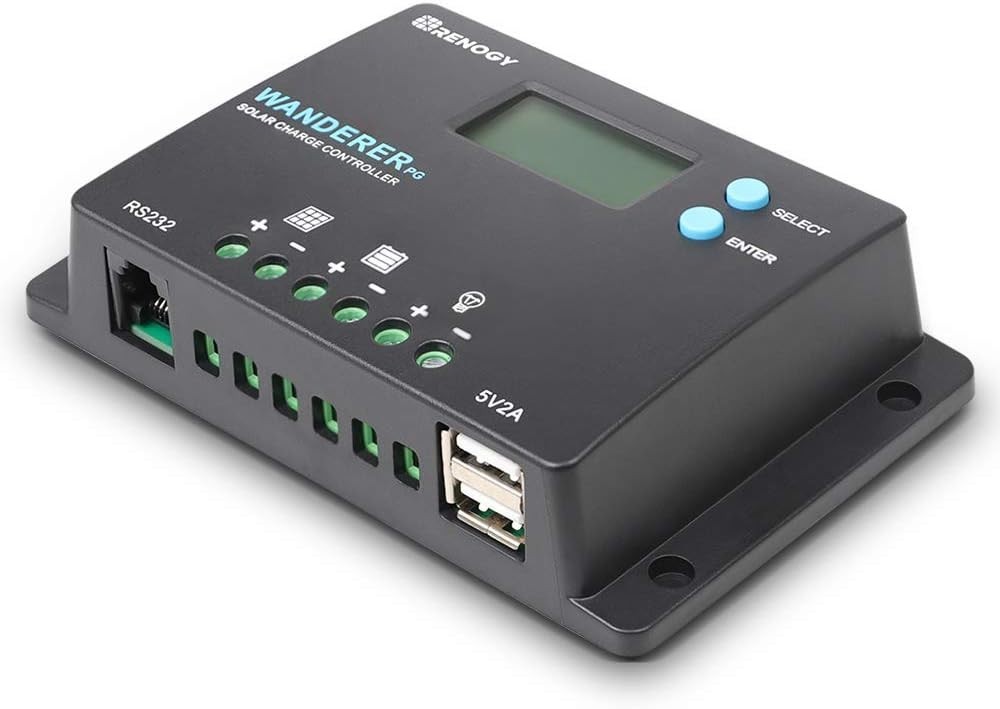 Compact 10A PWM Solar Charge Controller for Deep Cycle Batteries & USB Charging
