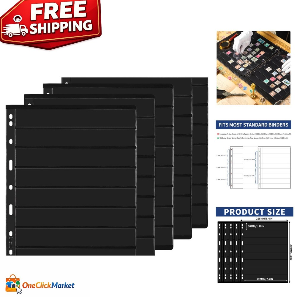 Eco-Friendly Stamp Collection Inserts - 5 Sheets, 10 Pages, 9 Hole Design