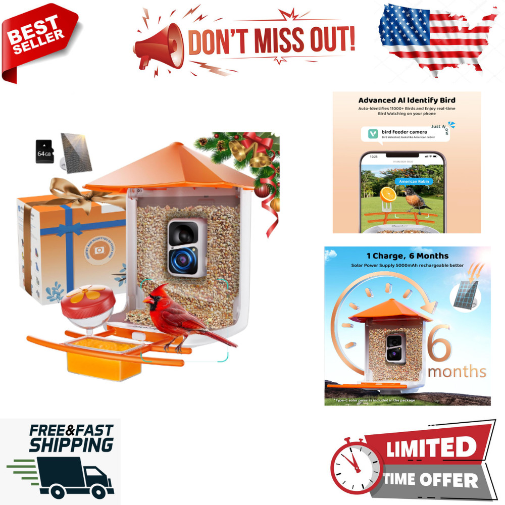 Smart Bird Feeder With Camera - AI Bird Identification - Solar Powered