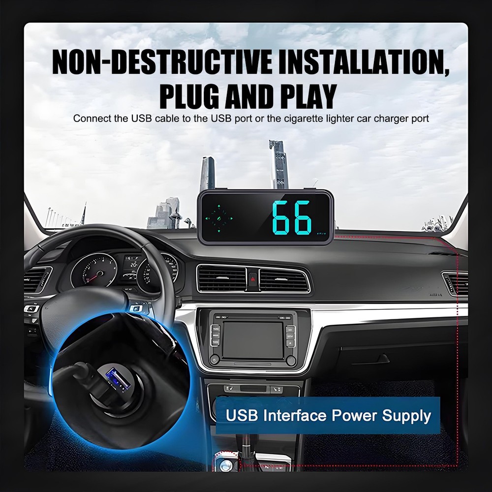 Multi-Function GPS HUD Speedometer w Compass Clock for BEIDOU System 7-Color LED