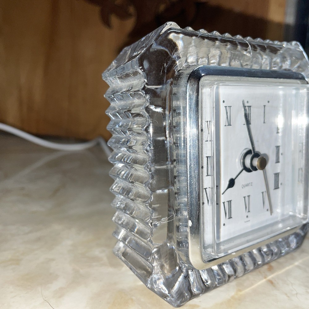 Lead Crystal Framed Square Shelf Quartz Clock TESTED WORKS