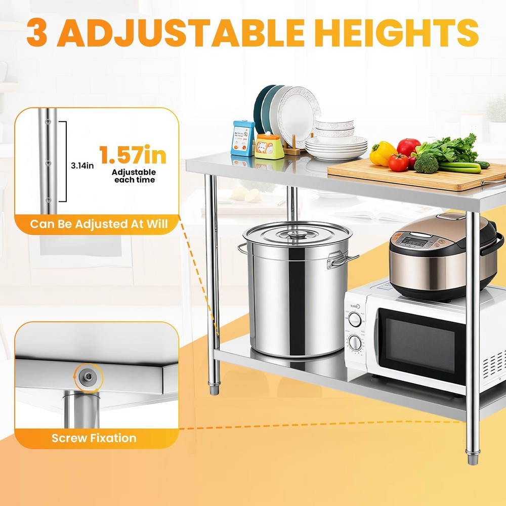 Stainless Steel Work Table 48"/72" Prep Worktable Workbench for Kitchen Garage